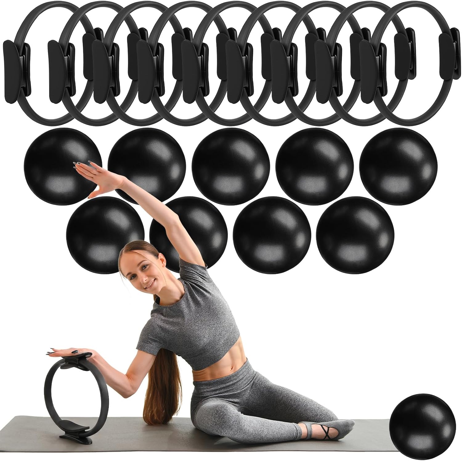 Pilates Yoga Tone - 18개 필라테스 링 및 볼 세트,