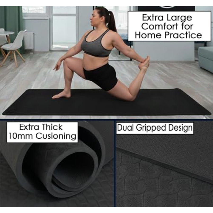 홈트레이닝 요가 매트, 특대형 10mm TPE, 블랙, - Pilates And Yoga Studio 리뷰 및 가격
